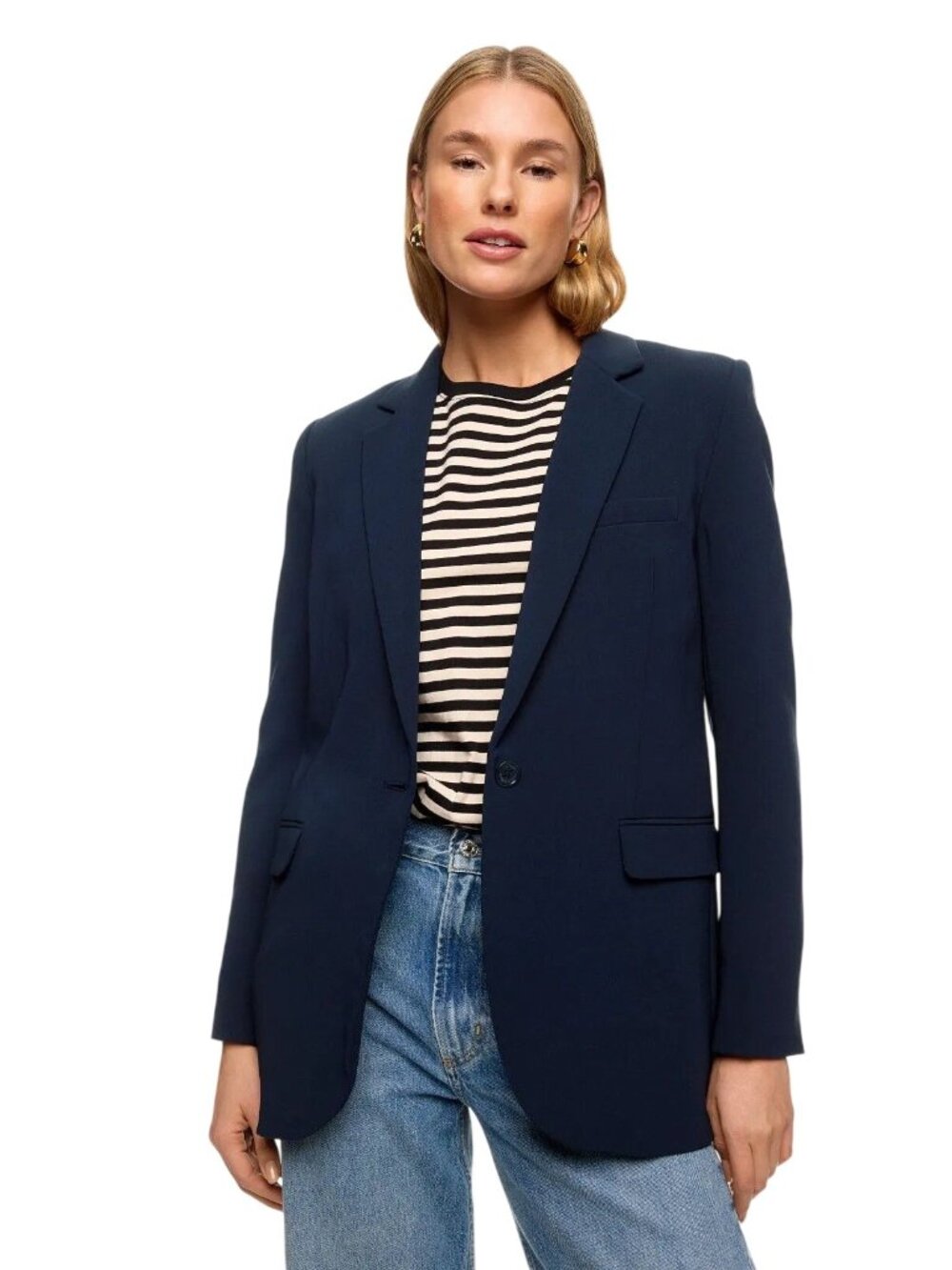 MICHAEL KORS One Button Mensy Blazer in Navy Blue 4 Womens
